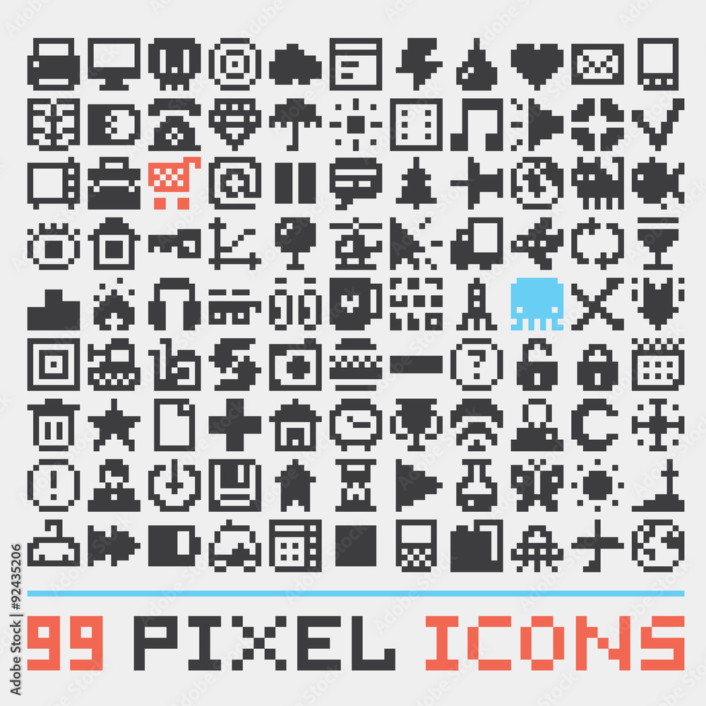 Pixel art web icons vector set 