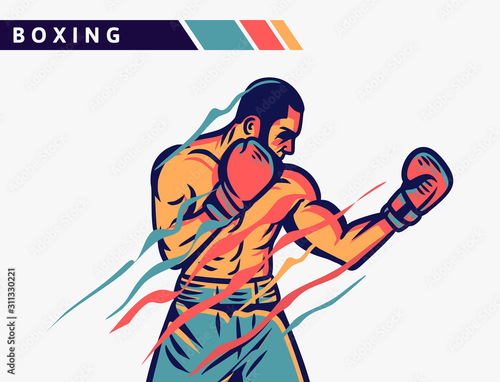 Boxing boxer punching uppercut artwork illustration with motion effect