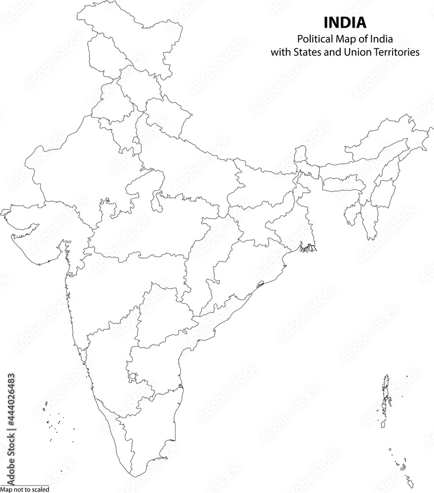 Political map of India with states and union territories outline