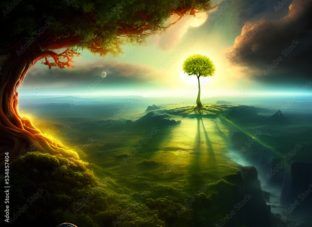 The Tree of Life is a symbol of life and rebirth. In this illustration, we see the creation itself, the tree represents the connection between heaven and earth, also represents universal consciousness