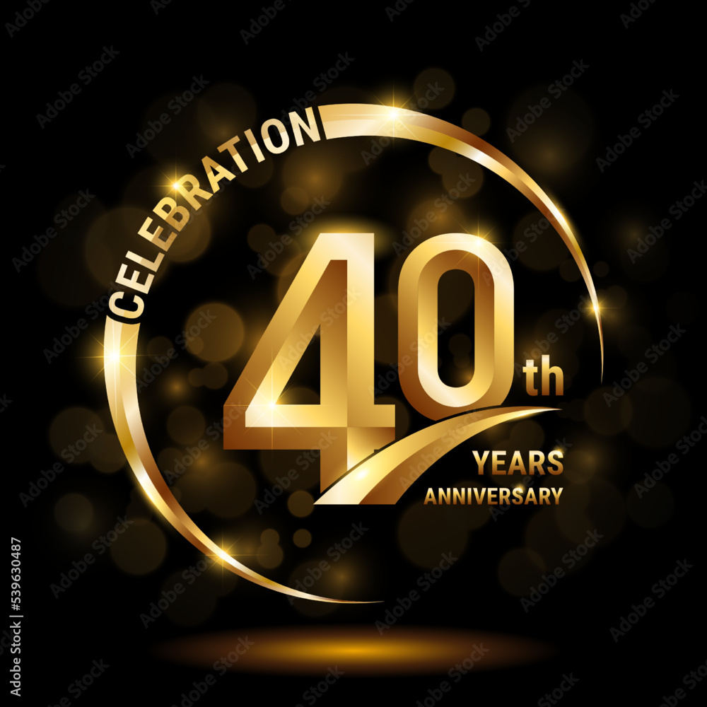 40th Anniversary Logo, Template design for anniversary celebration with golden ring and text, vector illustration