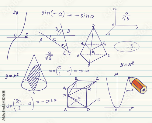 Foto Mathematics sketches on school board