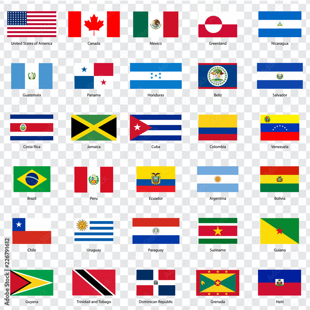 Vetor do Stock: Flags countries of North and South Americas. Thirty ...