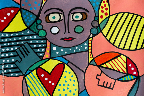 Quadro su tela a woman painted in cubism art with many colors and fat