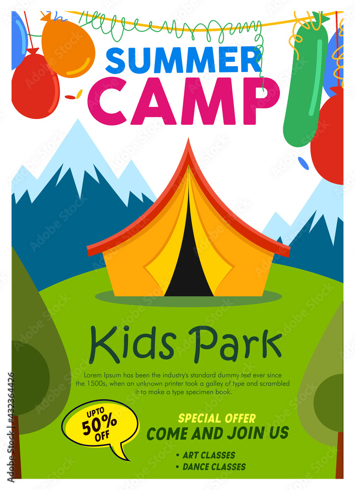 kids summer camp background education Vector design Template for ...