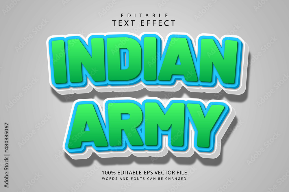 Indian army editable text effect 3 dimension emboss cartoon style Stock ...