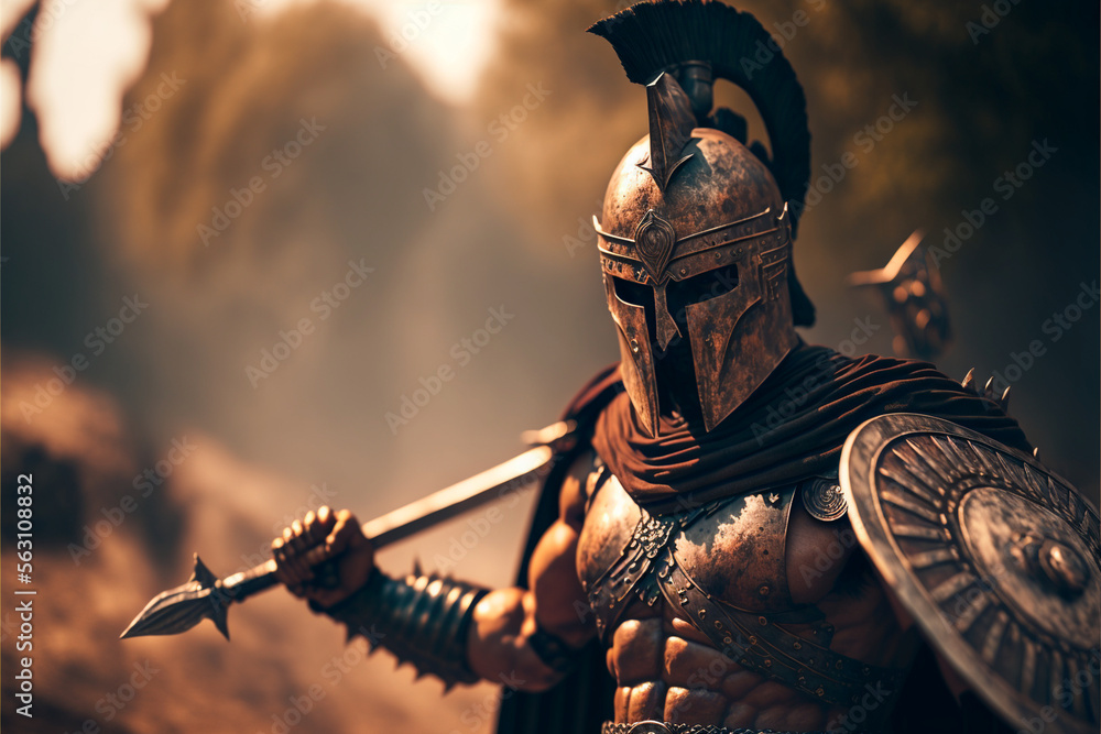 Photo & Art Print Illustration of spartan warrior in armor with shield ...