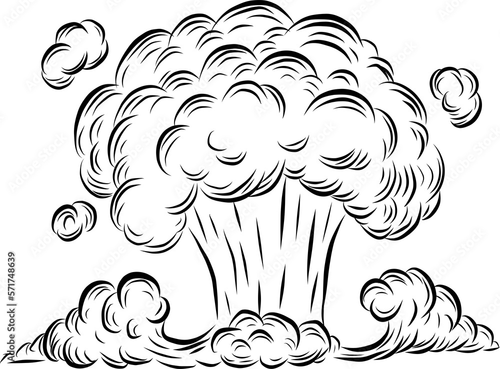 Bomb explosion mushroom cloud by hand drawing.Bomb cloud vector on ...