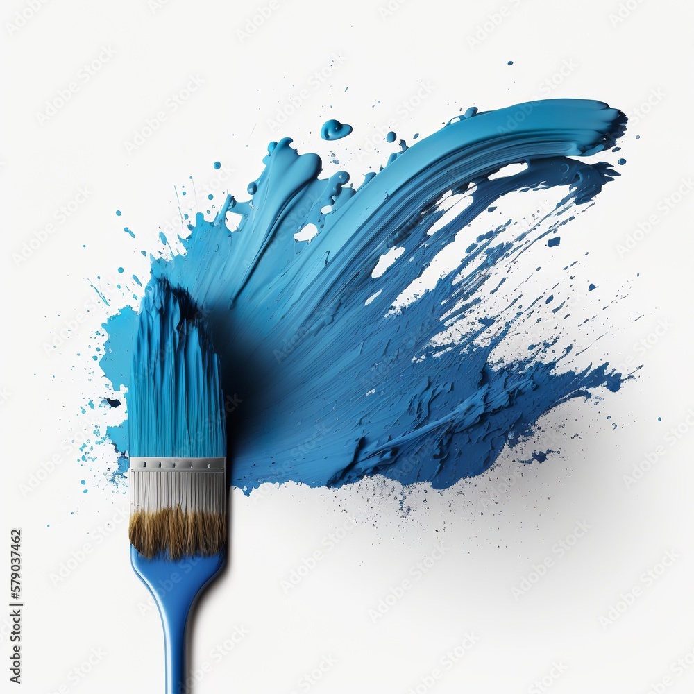 paint brush stroke on white background, blue color watercolor thick ...