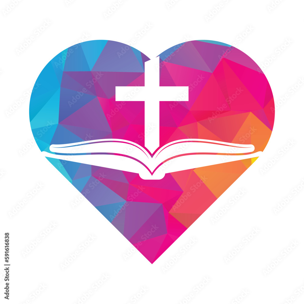 Vetor de Book church heart shape concept logo design icon. Bible Church ...