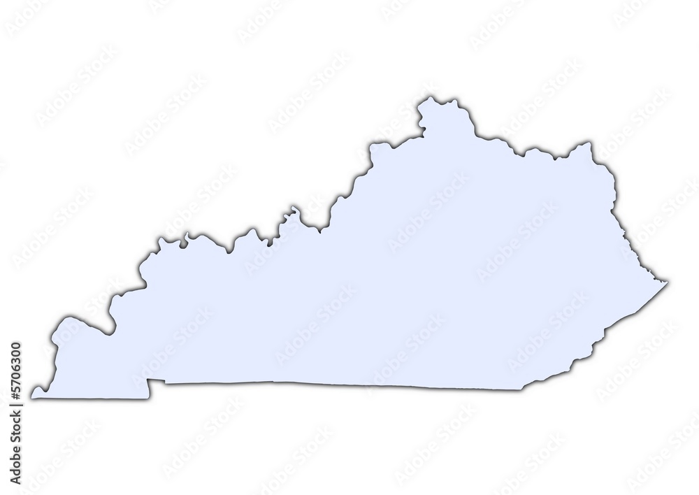 Kentucky (USA) light blue map with shadow