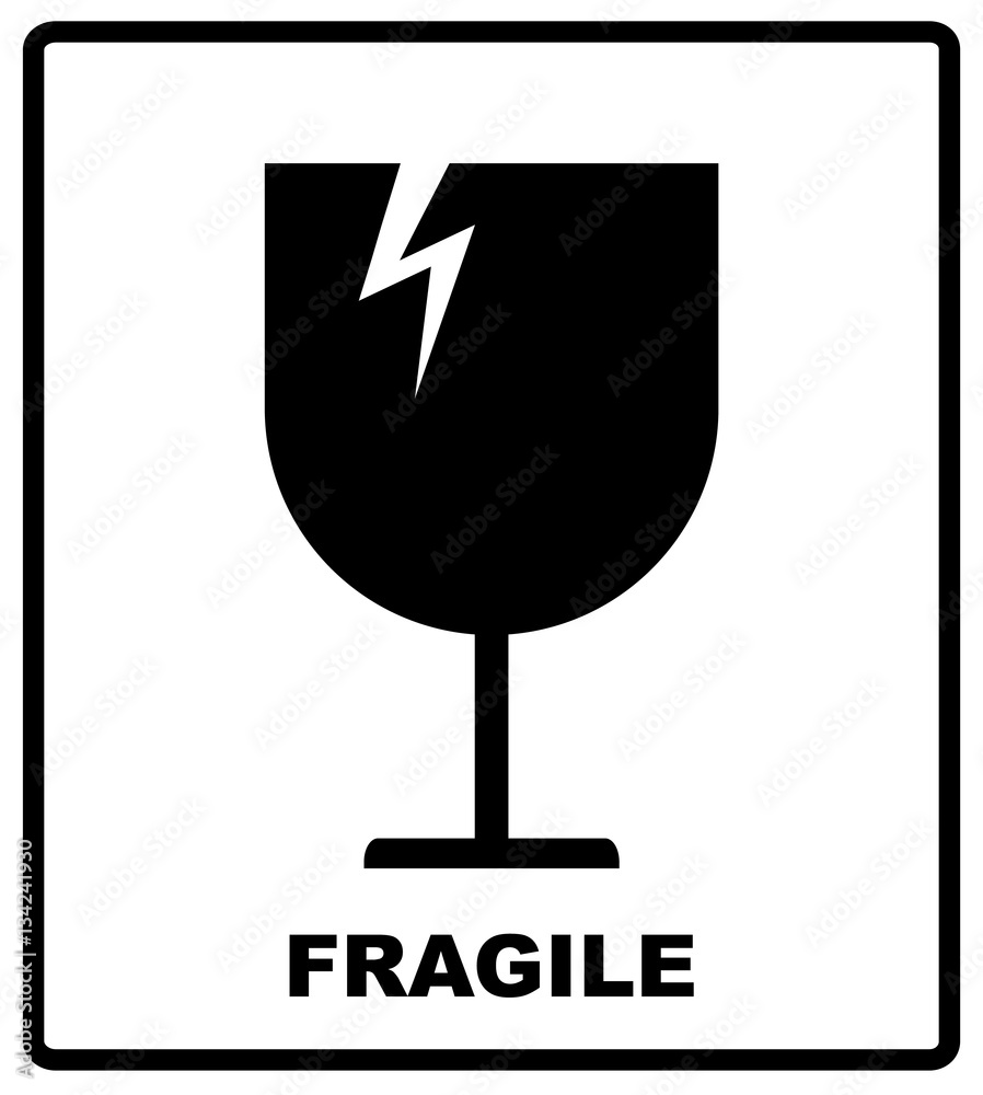 Breakable or fragile material packaging symbol. Vector illustration, black simple flat silhouettes of glass isolated on white.