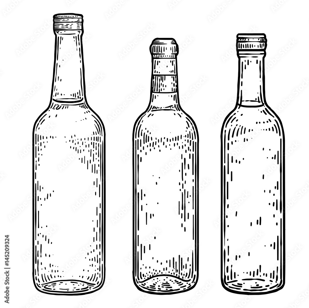 Spirit glass bottle illustration, drawing, engraving, ink, line art, vector