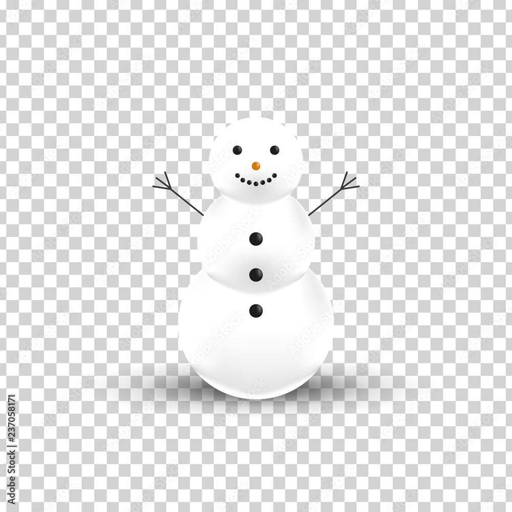 Vector realistic isolated Snowman for decoration and covering on the transparent background. Concept of Merry Christmas and Happy New Year.