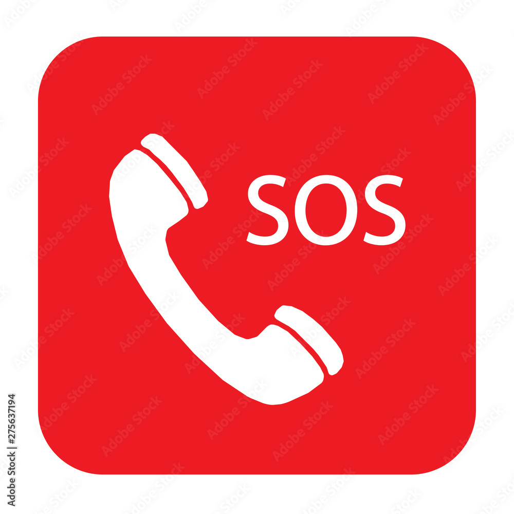 sos call icon phone, vector sos call help on phone sign