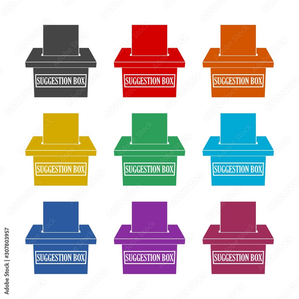 Suggestion box color icon set isolated on white background