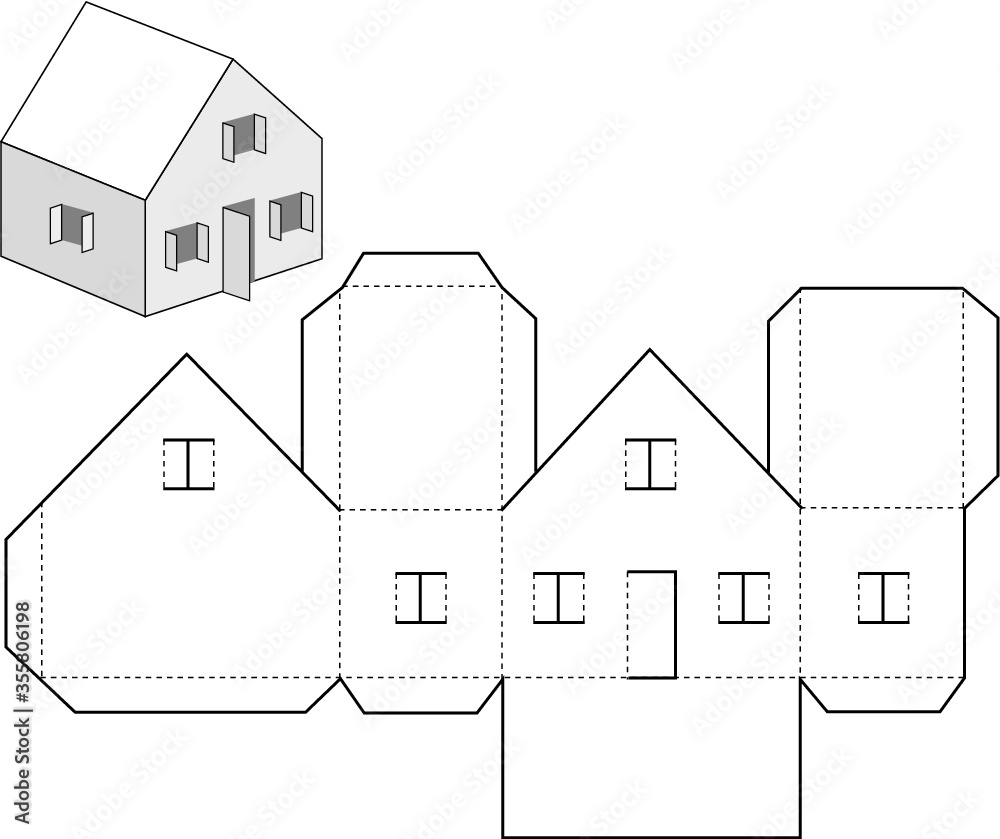 Simple House paper model. Easy template. Vector illustration.