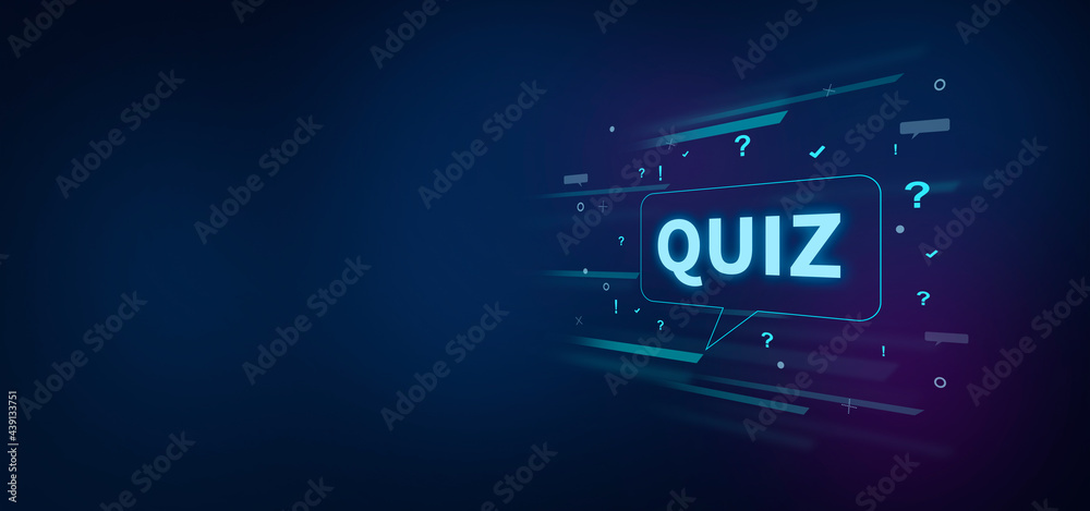 Quiz text on digital blue background. Quiz concept