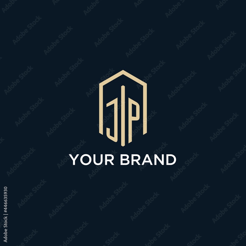 JP initial monogram logo with hexagonal shape style, real estate logo design ideas inspiration