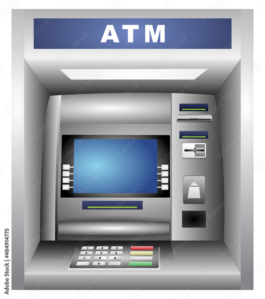 Realistic Illustration of a ATM Machine, atm 

bank cash machine with screen, Keypad for debit 

or credit card. 
