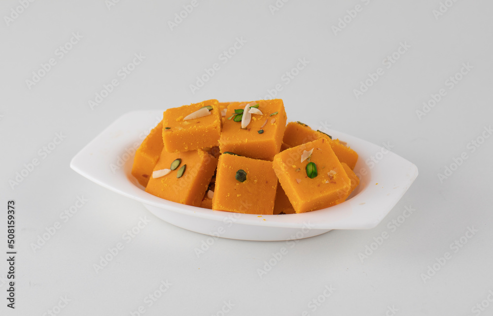 Indian Sweet Food Mango Burfi Made with fresh Mangos