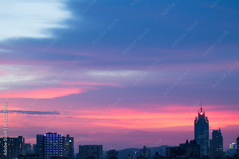 city skyline at dusk