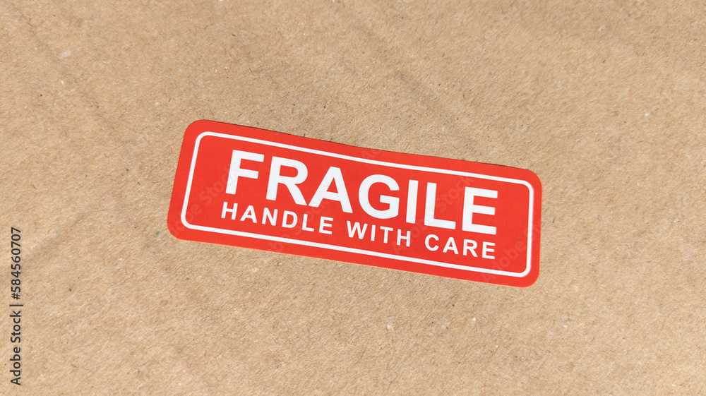 fragile handle with care sticker red  warning label symbol sign text