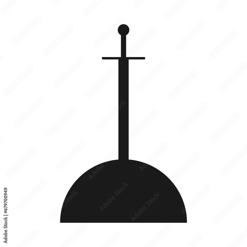 Sword in stone. King arthur legend. Medieval mythology. Vector illustration image.