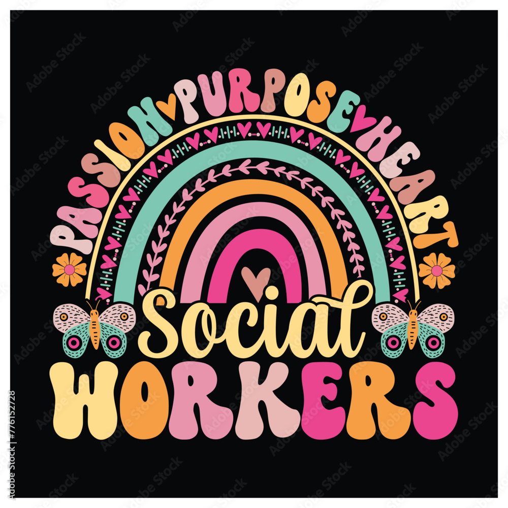 Social Work T-Shirt,  Colorful Groovy T-Shirt Design For Social Worker.