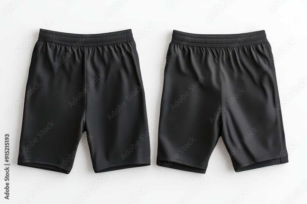 Pair of sleek black athletic shorts isolated on white background