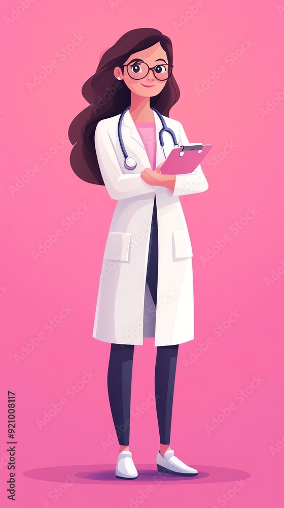 Smiling Female Doctor Holding Clipboard.