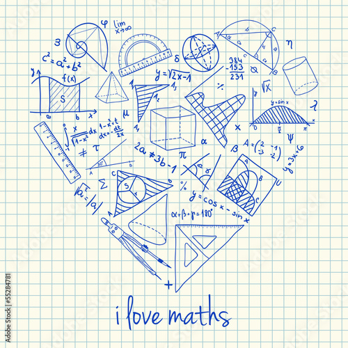 Bild auf Leinwand Maths drawings in heart shape