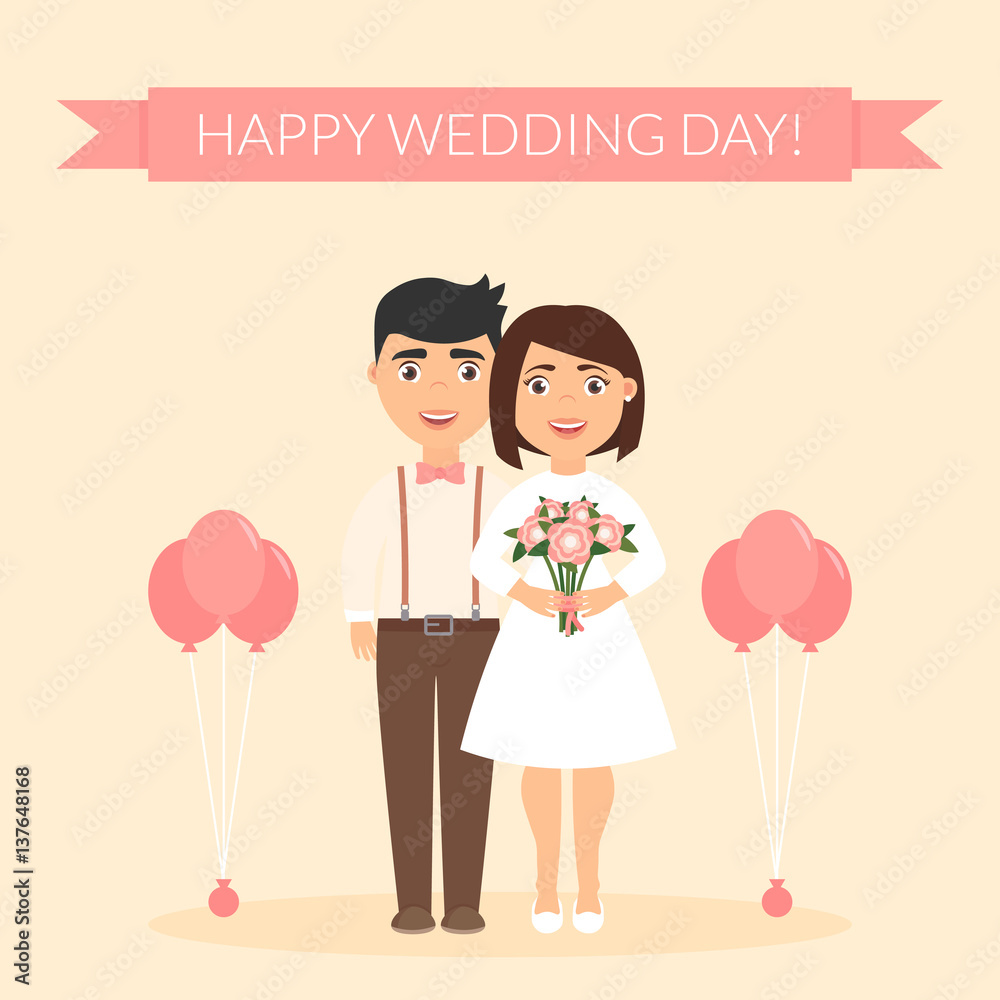 Happy wedding day. Greeting card for newlyweds. Festive vector ...