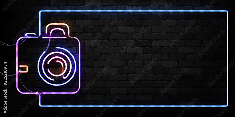 Vector realistic isolated neon sign of Camera frame logo for decoration on  the wall background. Concept of photographer profession, cinema studio and  creative process. Stock Vector | Adobe Stock