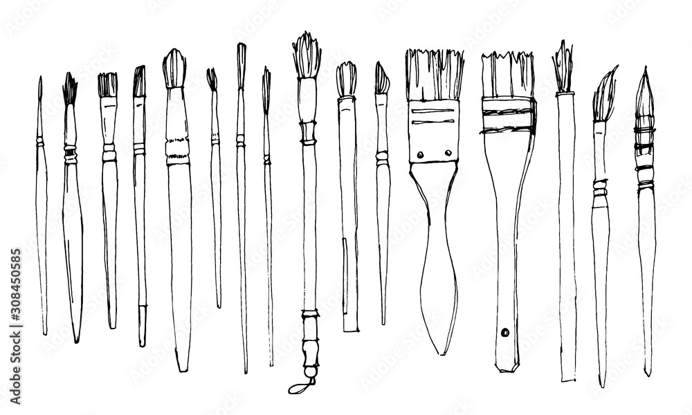 Vector sketch of different types of brushes for watercolor. Artistic ...