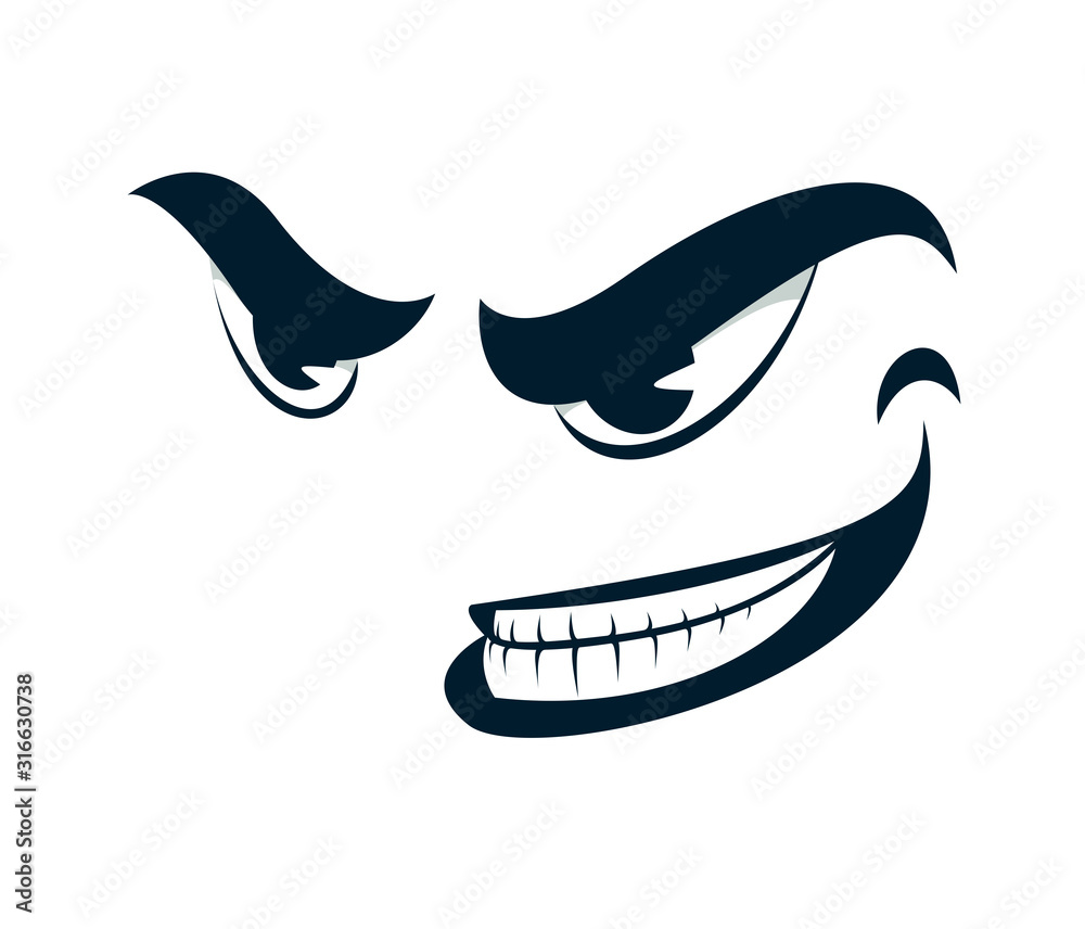 Funny cartoon angry sneering face vector smile illustration isolated on ...