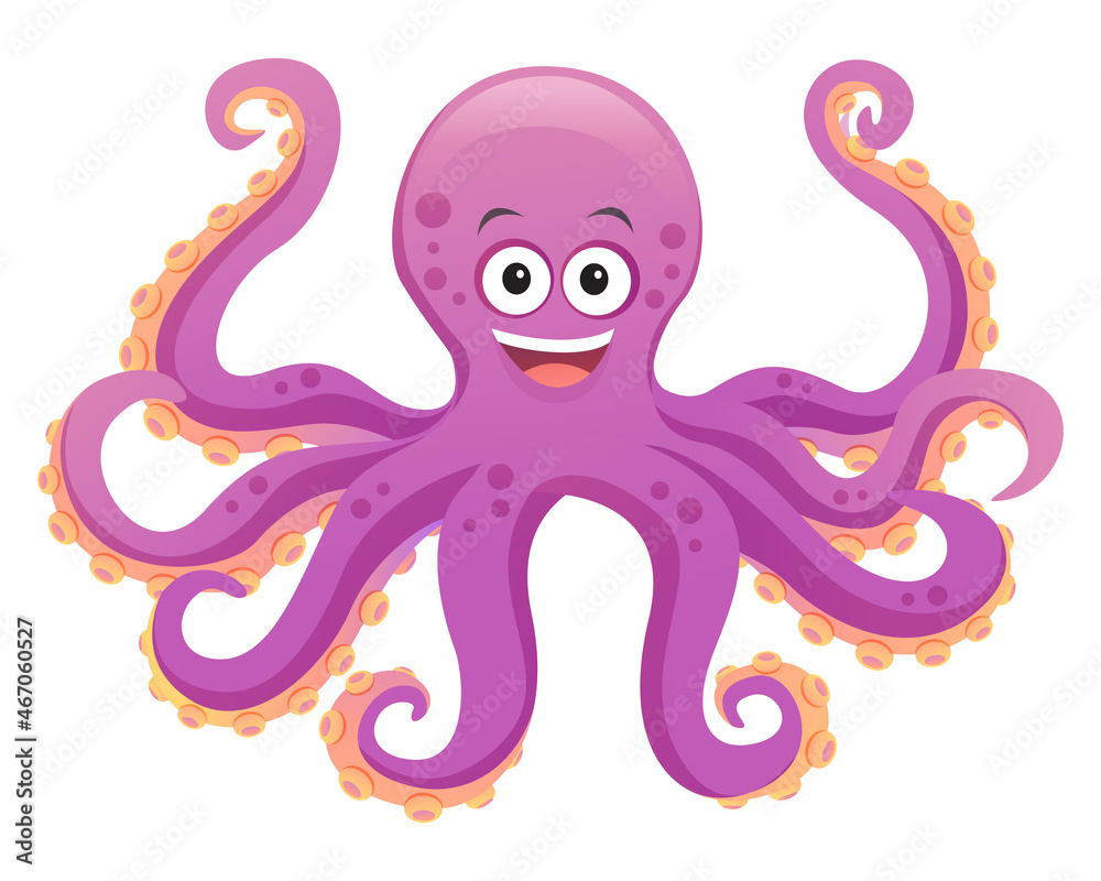 Vecteur Stock Cute octopus cartoon illustration isolated on white ...