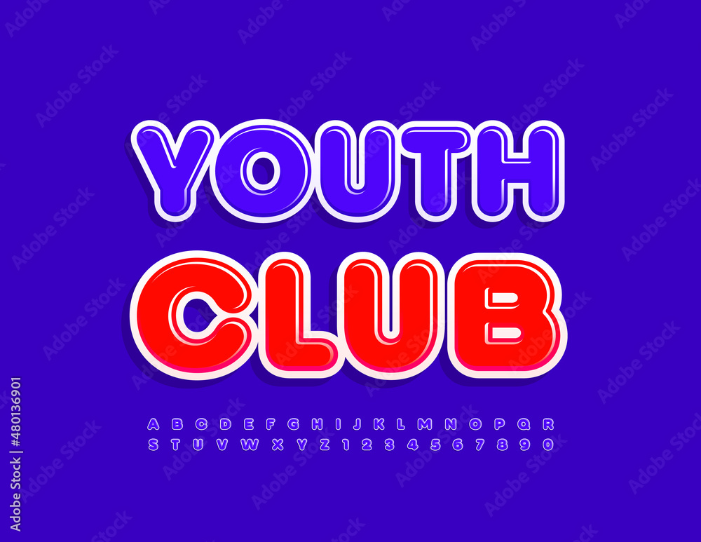 Vector bright banner Youth Club with glossy Font. Purple modern ...