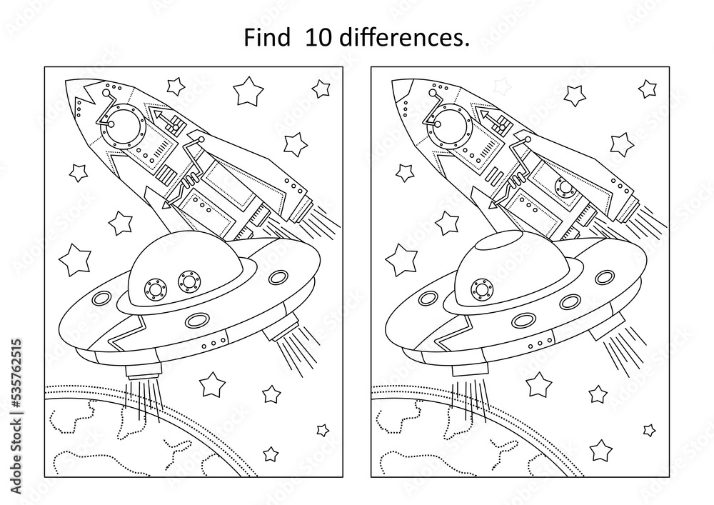 Space exploration themed find the ten differences picture puzzle and ...