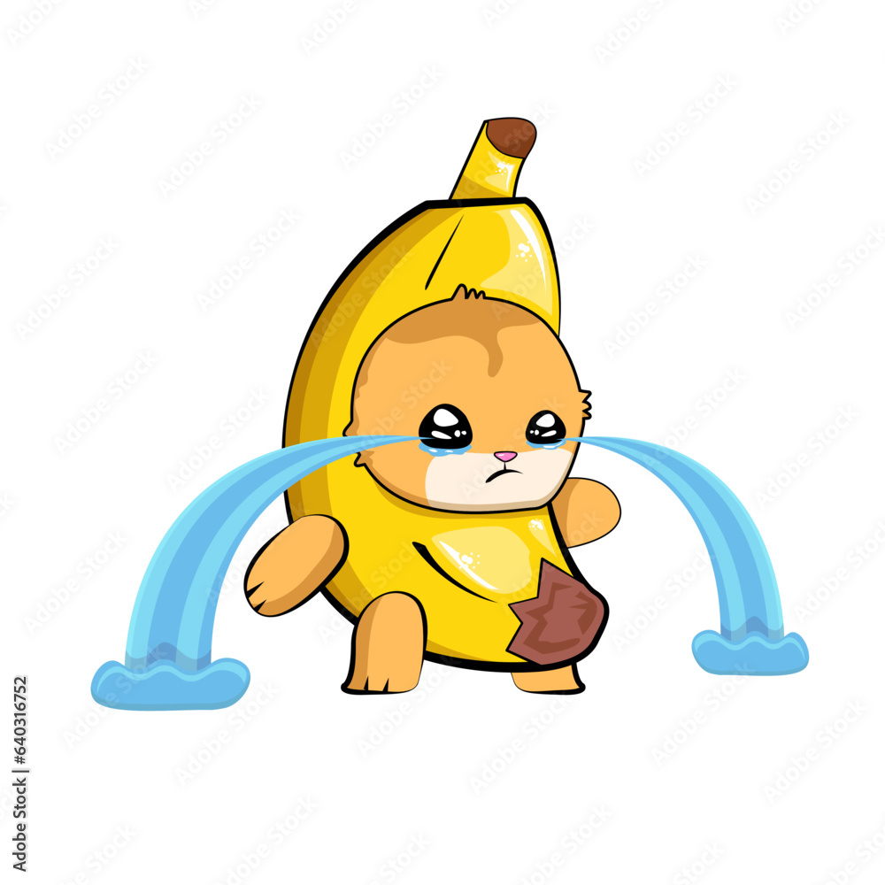 Crying Sad Banana Cat isolated on white background. Sad banana cat cry ...