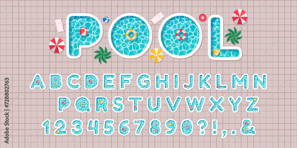 Vecteur Stock Pool party font. Swimming pools alphabet letters and ...