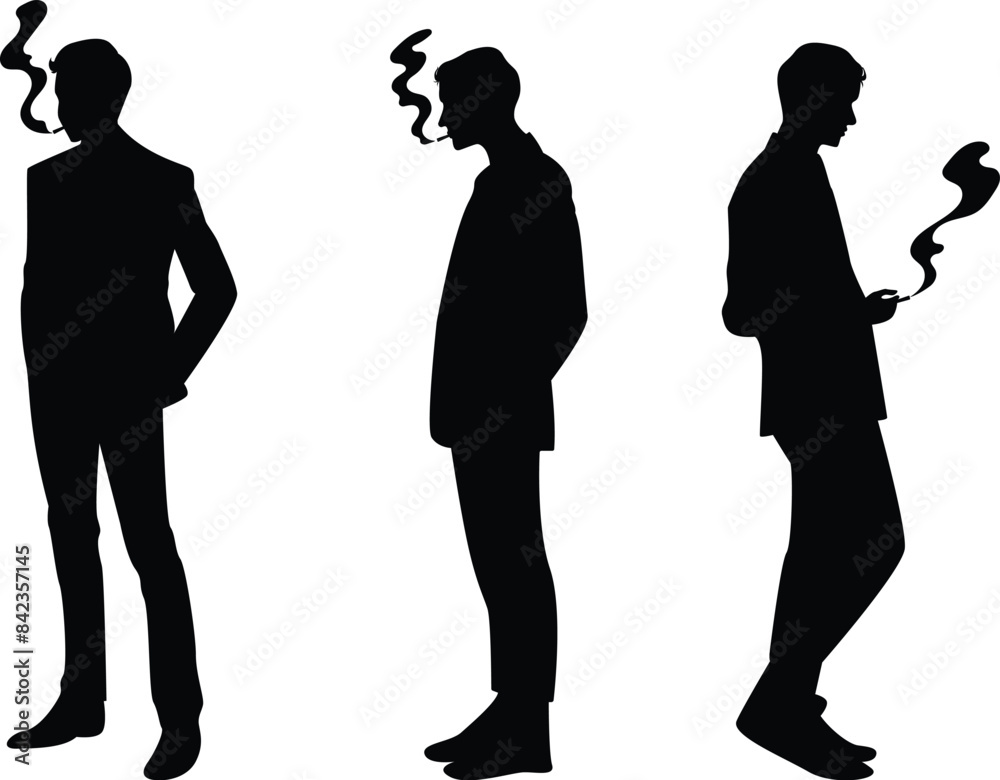 silhouettes man with cigarette smoking isolated on transparent ...