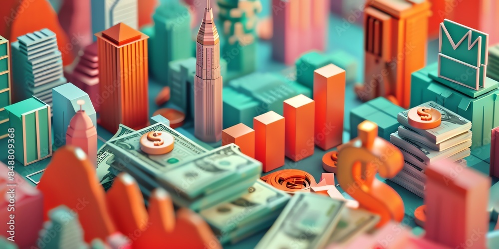 Design a convincingly realistic 3D illustration highlighting financial ...