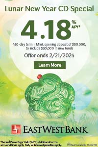 East West Lunar New Year 4.18% apy 6 month CD offer. $50,000k minimum deposit. $30,000 new money