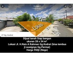 Dijual Tanah, Luas 952m2, Siap Bangun, Ukuran 28 x 34m, Lokasi Jl. H.Rais A Rahman, Gg.Kodrat - Pontianak