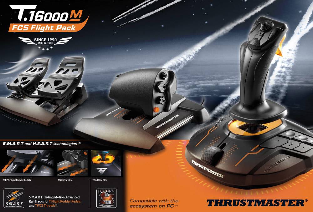 Thrustmaster T16000M FCS Flight Pack Flight sim joystick USB PC Black ...