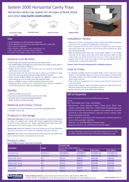 Timloc Building Products System 2000 Horizontal Cavity Trays Datasheet ...