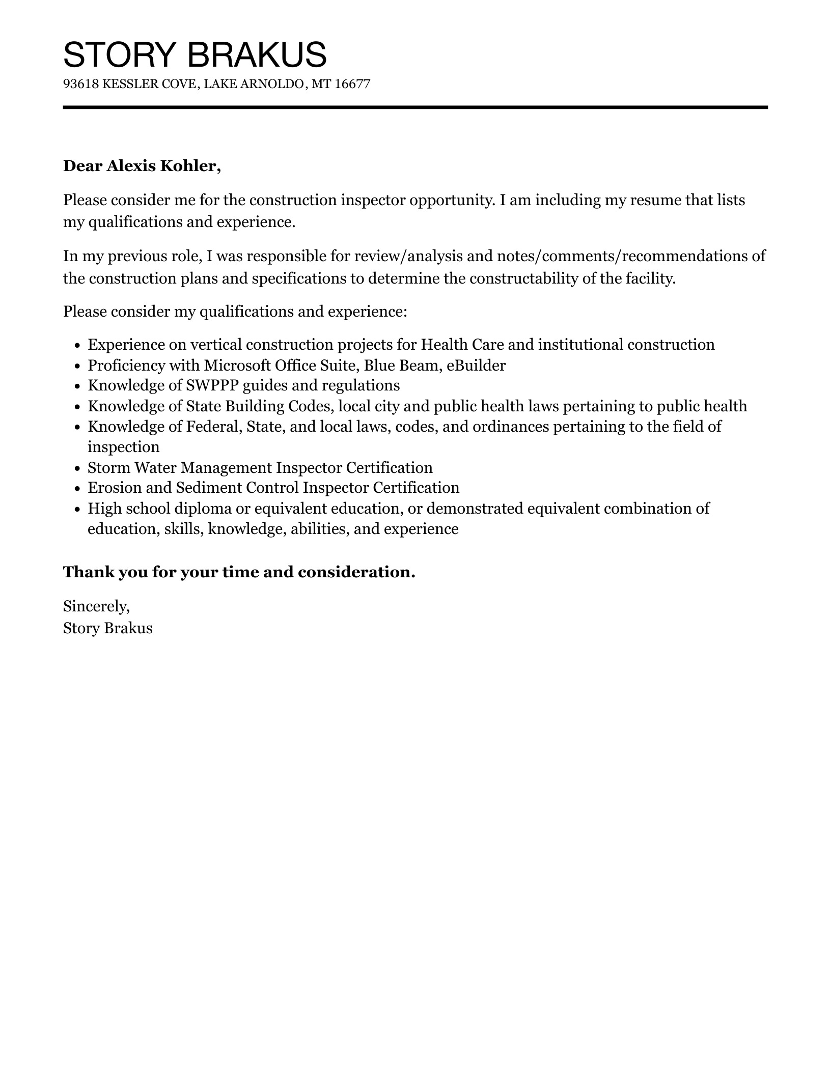 Construction Inspector Cover Letter | Velvet Jobs