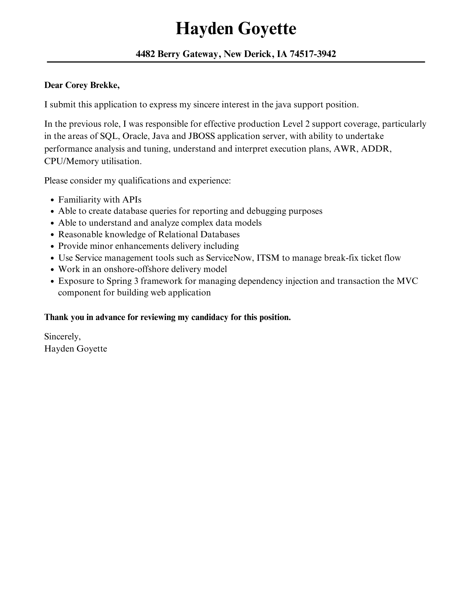 Java Support Cover Letter | Velvet Jobs