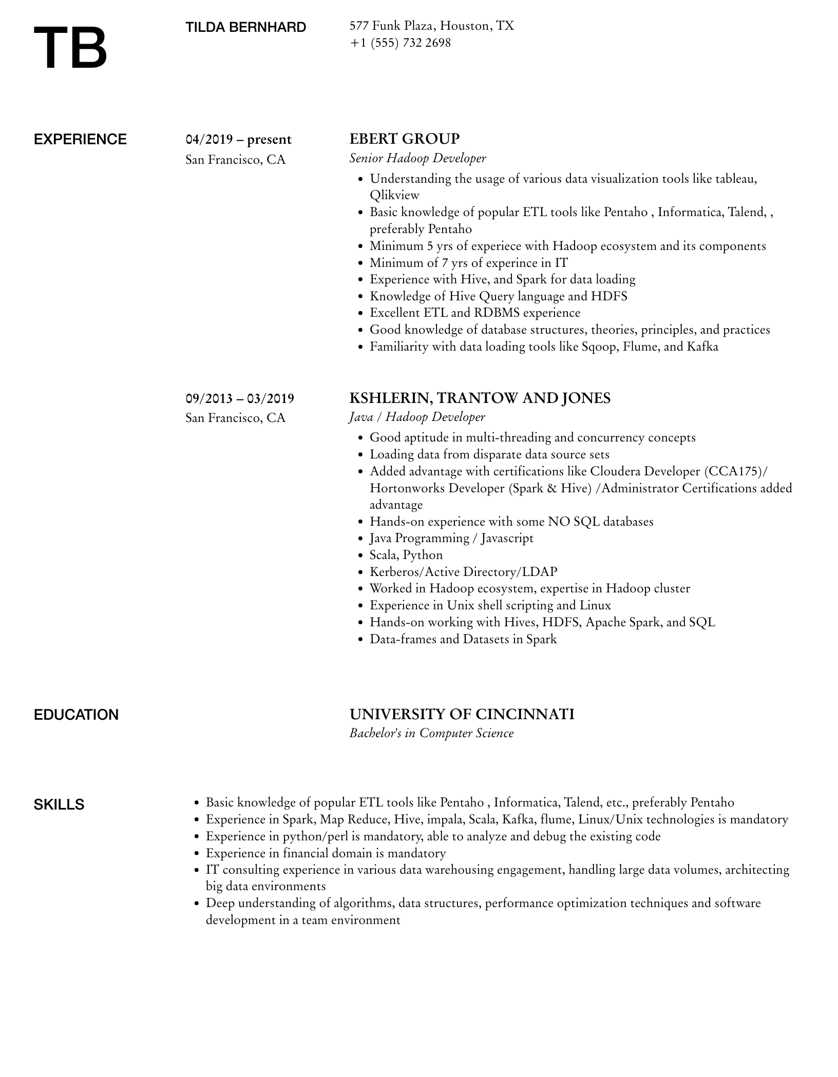 Hadoop Developer Resume Samples | Velvet Jobs